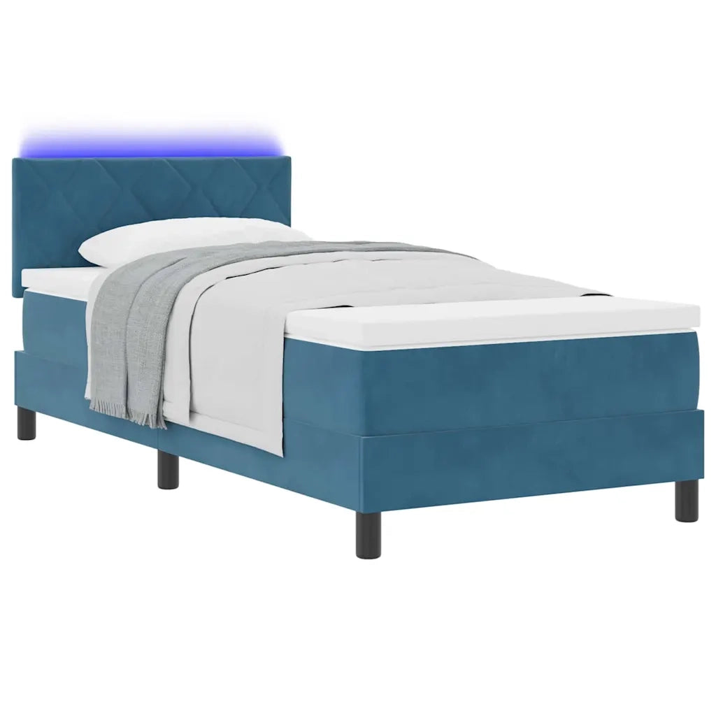 Letto a Sorgente LED con led Blu Scuro 90 x 190 cm Velluto 3342690