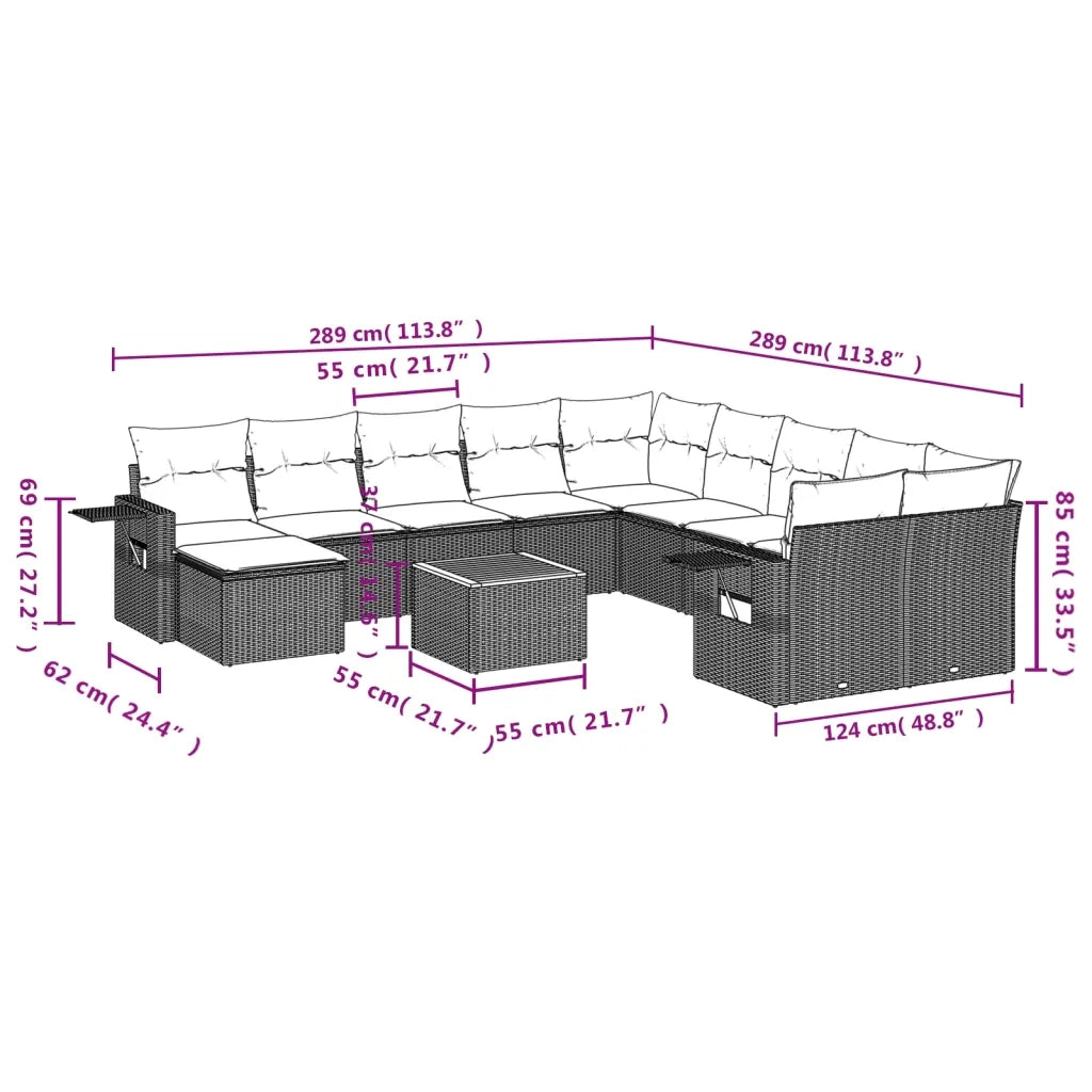 Set Divani da Giardino 12 pz con Cuscini Nero in Polyrattan 3224859