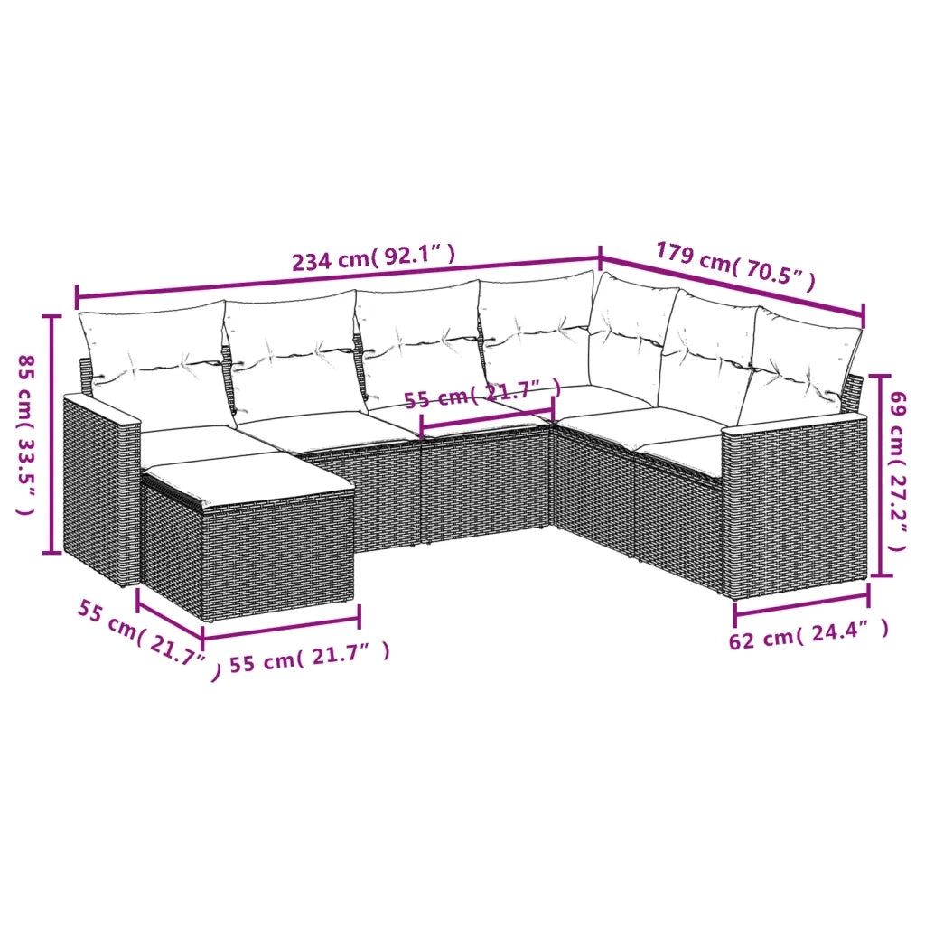Set Divani da Giardino con Cuscini 7pz Nero Polyrattan 3226203