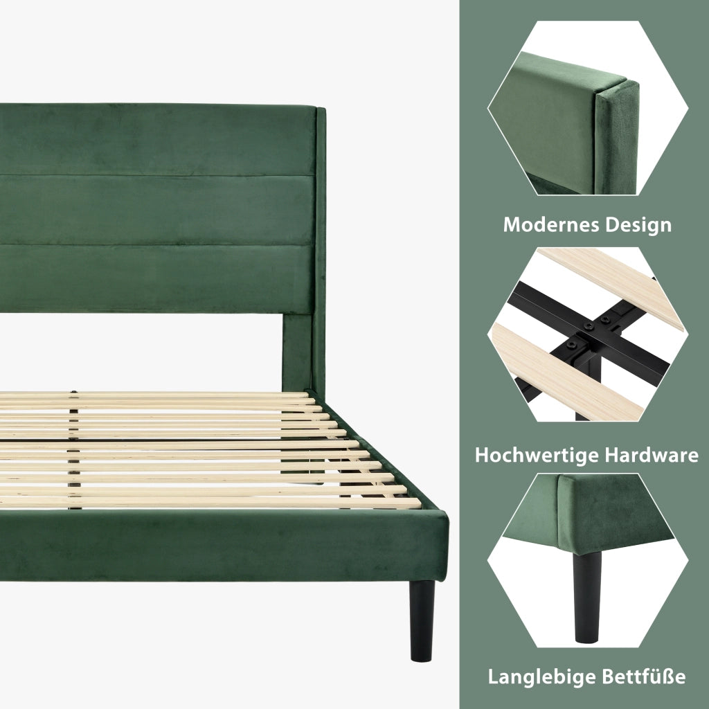 letto imbottito velluto verde 140 x 200 cm