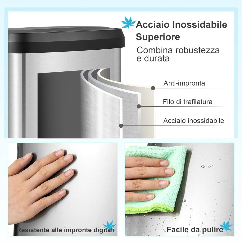 Bidone per Pattumiera da 50 L, Pattumiera da Cucina con Pedale, Coperchio e Scomparto Deodorante, Ideale per Casa Ufficio, Rosa Dorato/Argento (50L, Argento)
