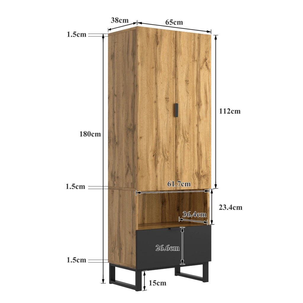 ARMADIO portascipe con asta appendiabiti 180x65x38 cm Legno e Nero