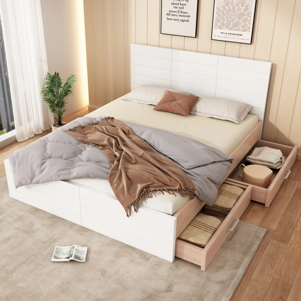 LETTO matrimoniale 180x200 cm con 2 cassetti, bianco e quercia