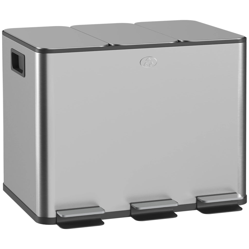 Bidone Immondizia 3 Sezioni 20L Chiusura Silenziosa ¨C zephmum ¨C Acciaio Inox PP 61.9x36.6x56.7 cm