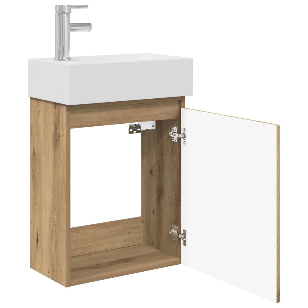 Mobile Bagno | Armadio da bagno con rubinetto Rovere Artigianale
