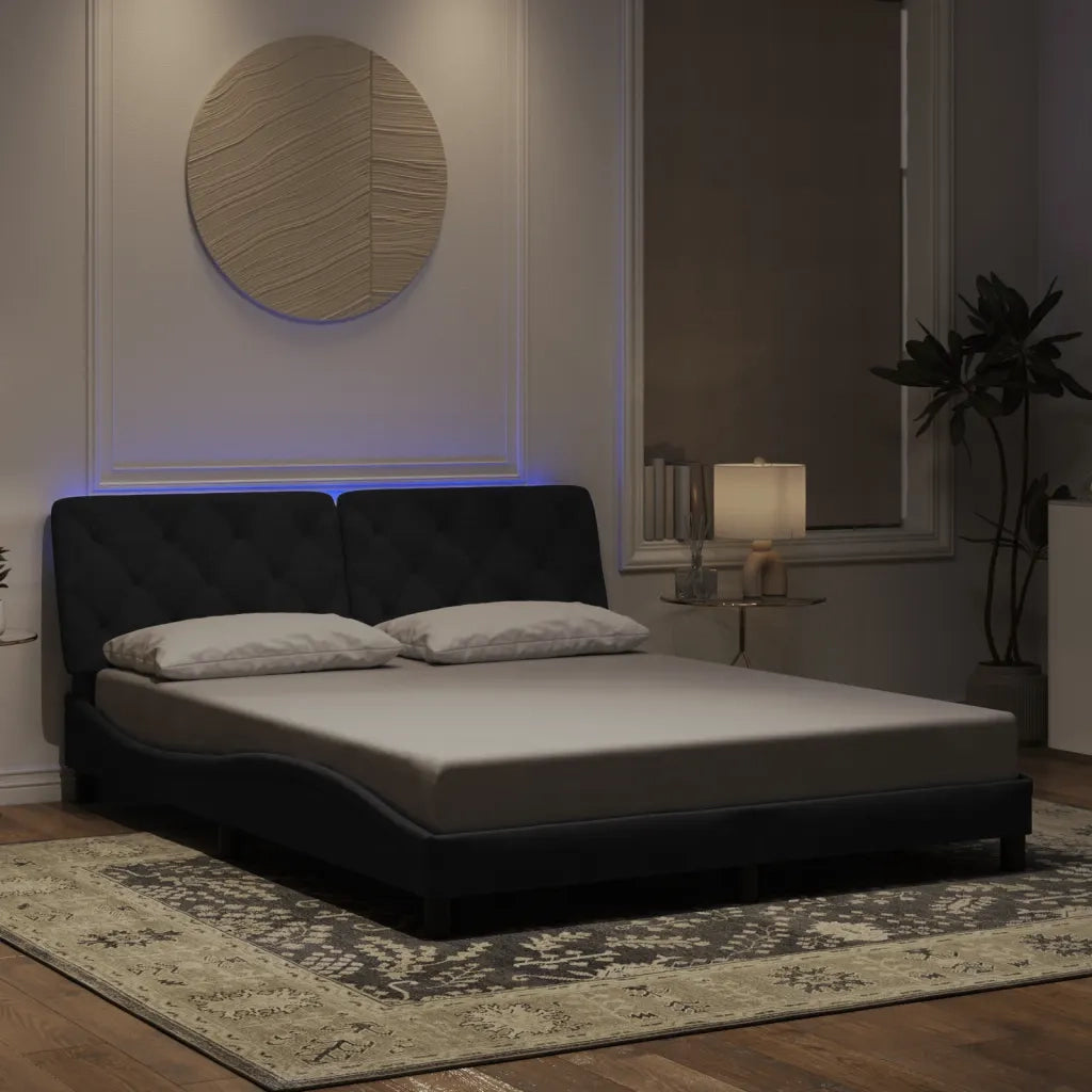 Giroletto con LED senza Materasso Nero 160x200 cm in Velluto