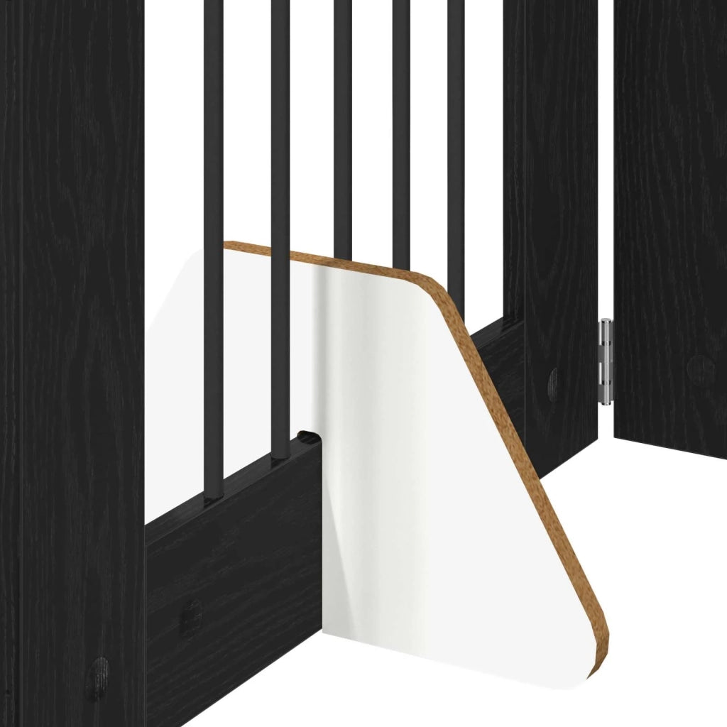 Cancello per cani pieghevole con supporti 4 pz Rovere Nero 892151