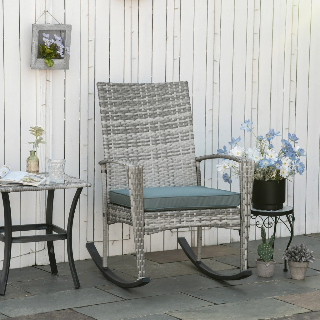 Sedia a dondolo in polyrattan e metallo con cuscino ¨C Xylo ¨C Grigio 66x88x98 cm