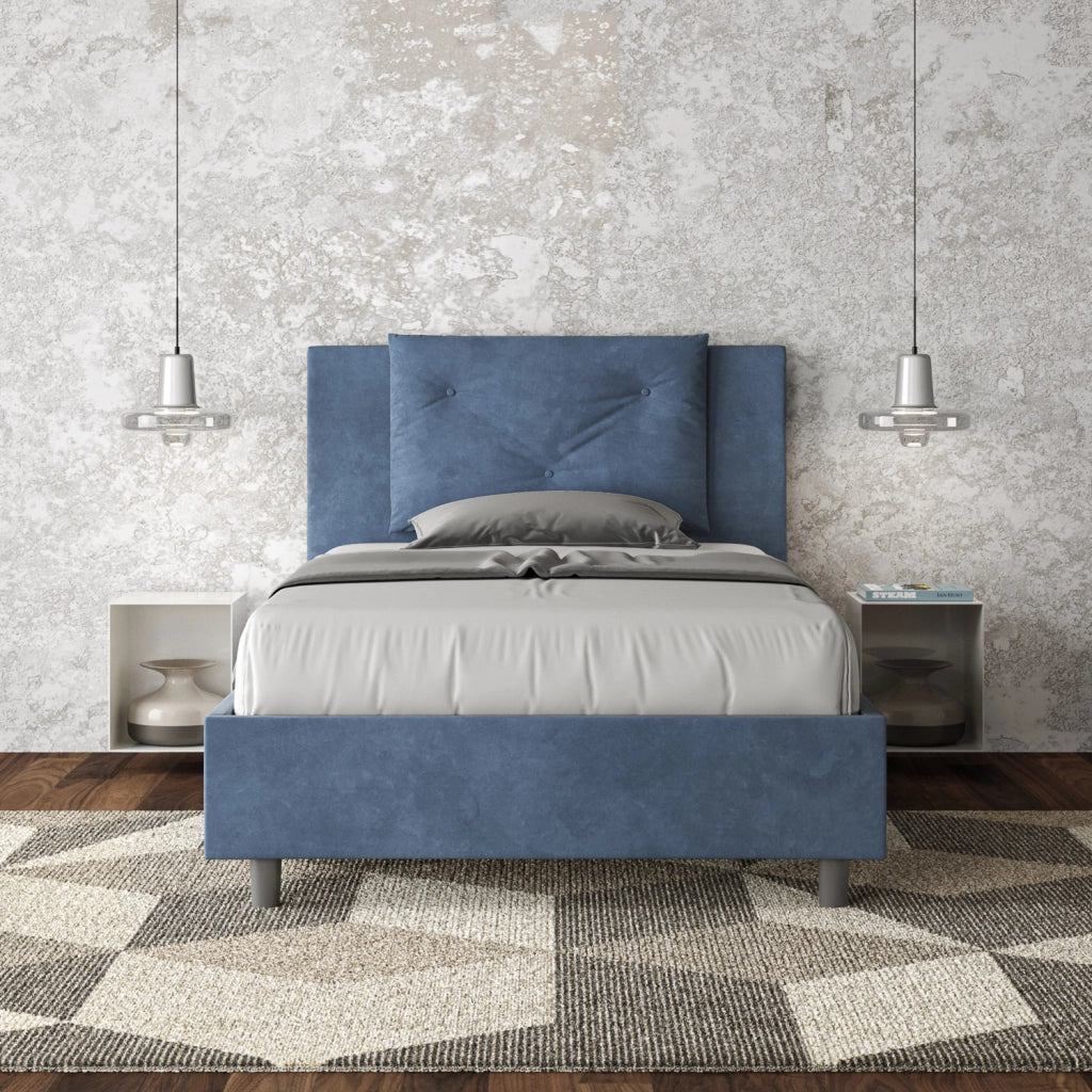 BS COM Letto una piazza e mezza contenitore imbottito 110x190 microfibra blu