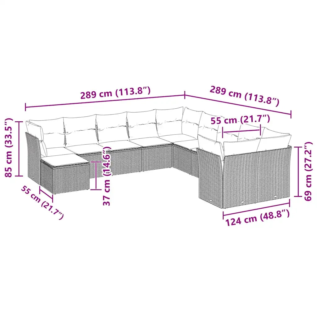 Set Divani da Giardino 11 pz con Cuscini in Polyrattan Grigio 3250451