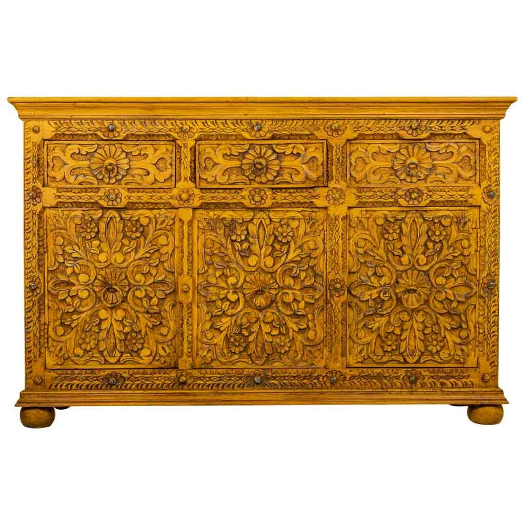 Credenza in legno artigianale gialla 147x45x96