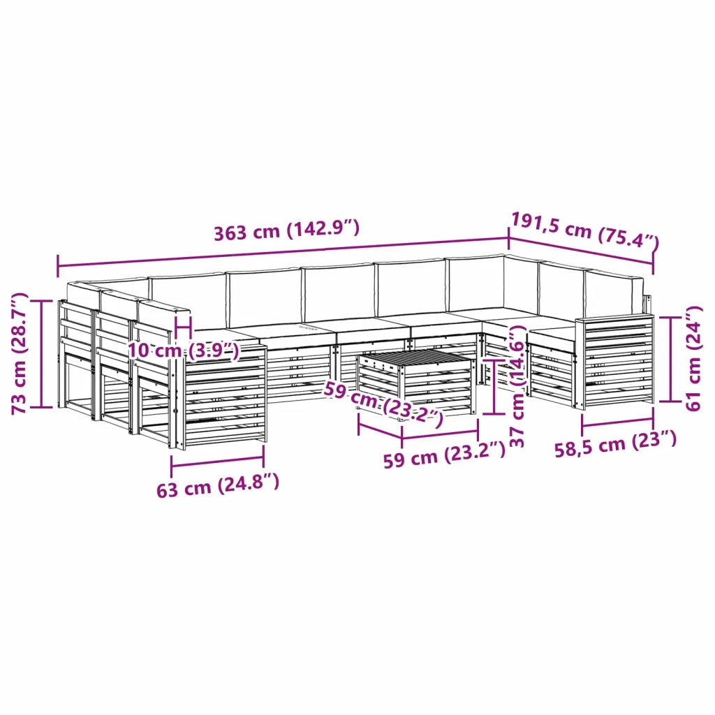 Set di divani da esterno 11 pcs Bianco e Beige 59 x 59 x 37 cm 3392633