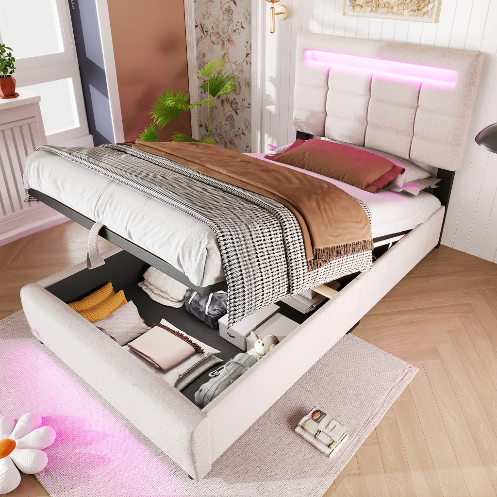 letto imbottito lino beige 90 x 200 cm