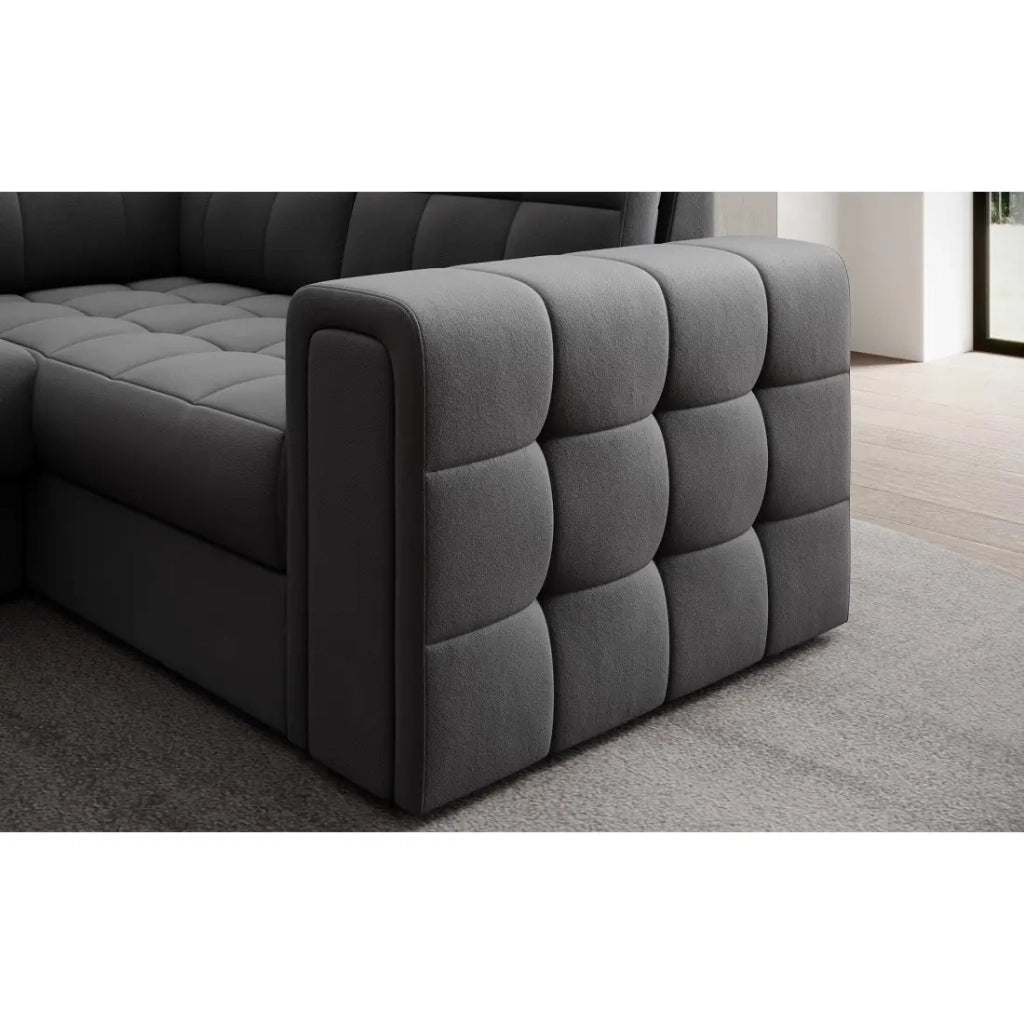 Divano angolare convertibile MONTEZA grigio scuro sinistro 299 cm con baule e letto
