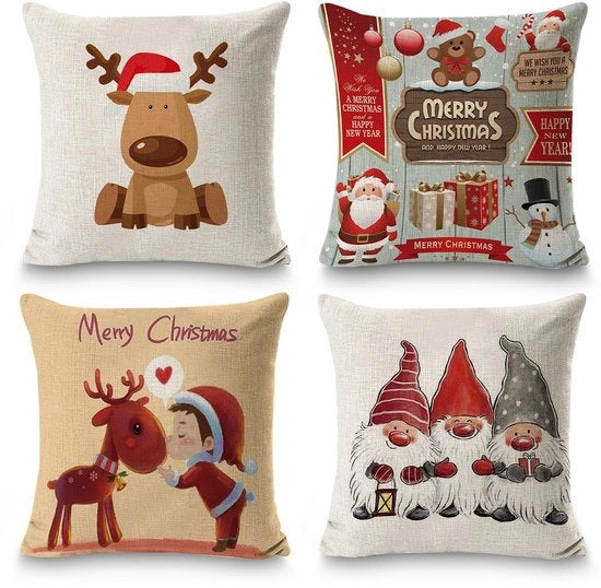 Set di cuscini in lino 50x50 cm - Set da 4 pezzi - Ademend - Duurzaam - Copricuscino