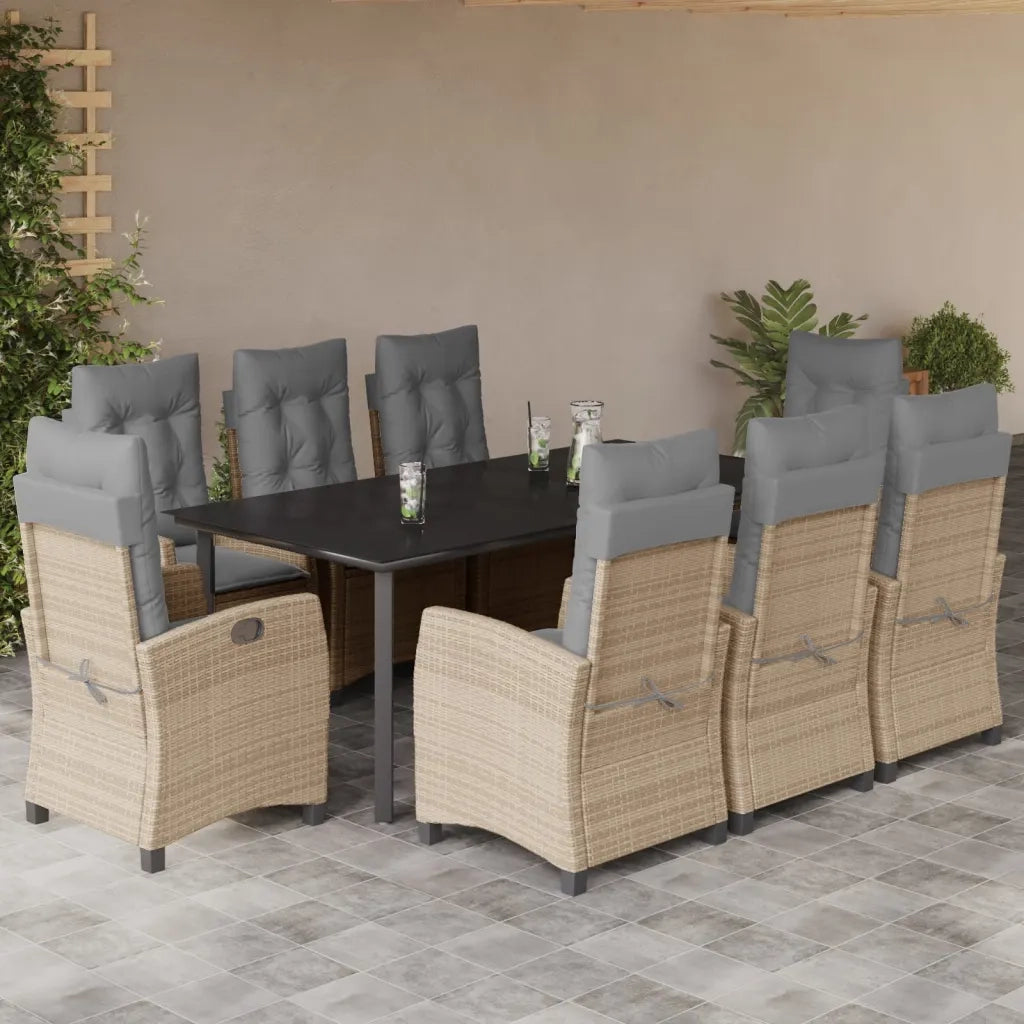 Set Pranzo da Giardino 9 pz con Cuscini Beige Misto Polyrattan 3212841