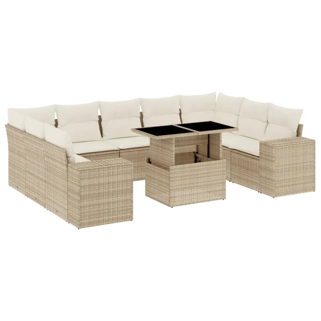 Set Divano da Giardino 10 pz con Cuscini Beige in Polyrattan 3269368