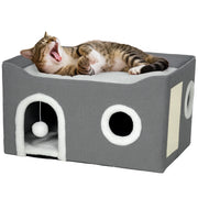 Letto per Gatti con Grattatoio e 3 Entrate ¨C Minimal ¨C Grigio 60x40x34 cm