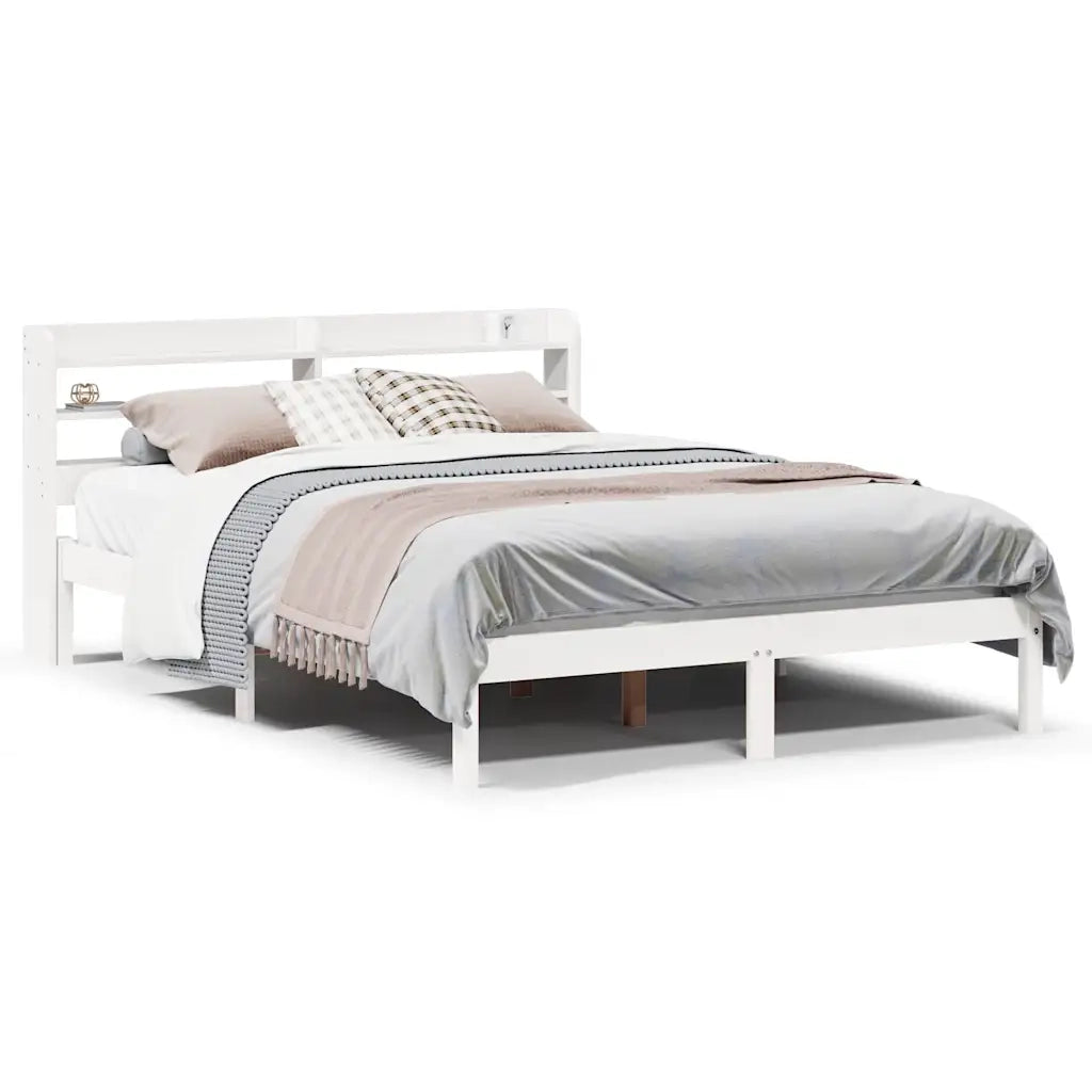 Letto senza Materasso-Struttura Letto Bianco 135x190 cm Legno Massello di Pino 370678