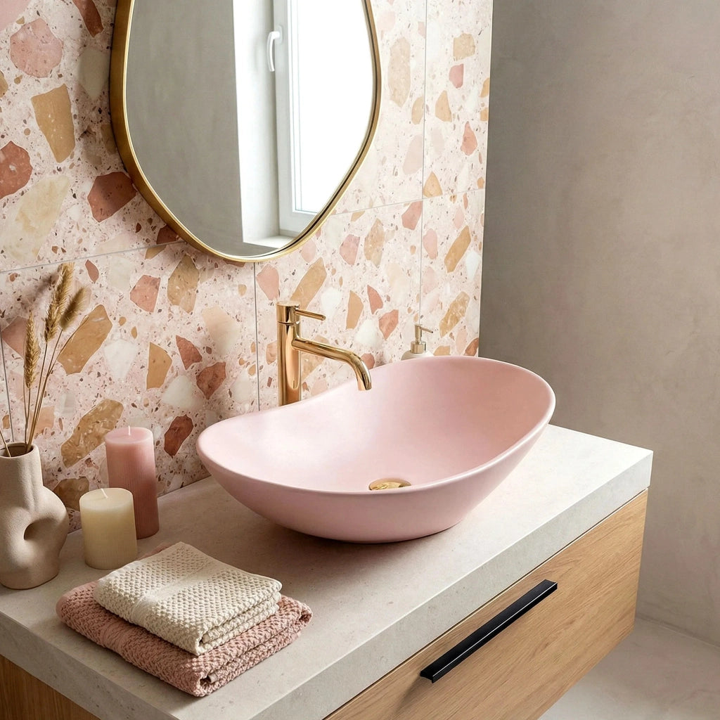 Lavabo Da Appoggio Rea Royal Powder Pink Matt