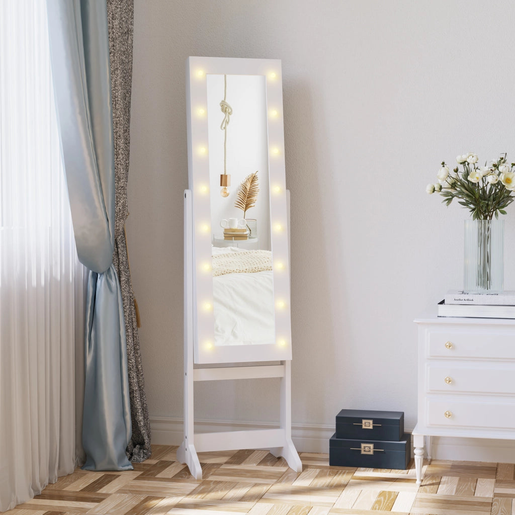Organizzatore Gioielli Specchio con Luci LED ¨C Minimal ¨C 36x30x136 cm Bianco