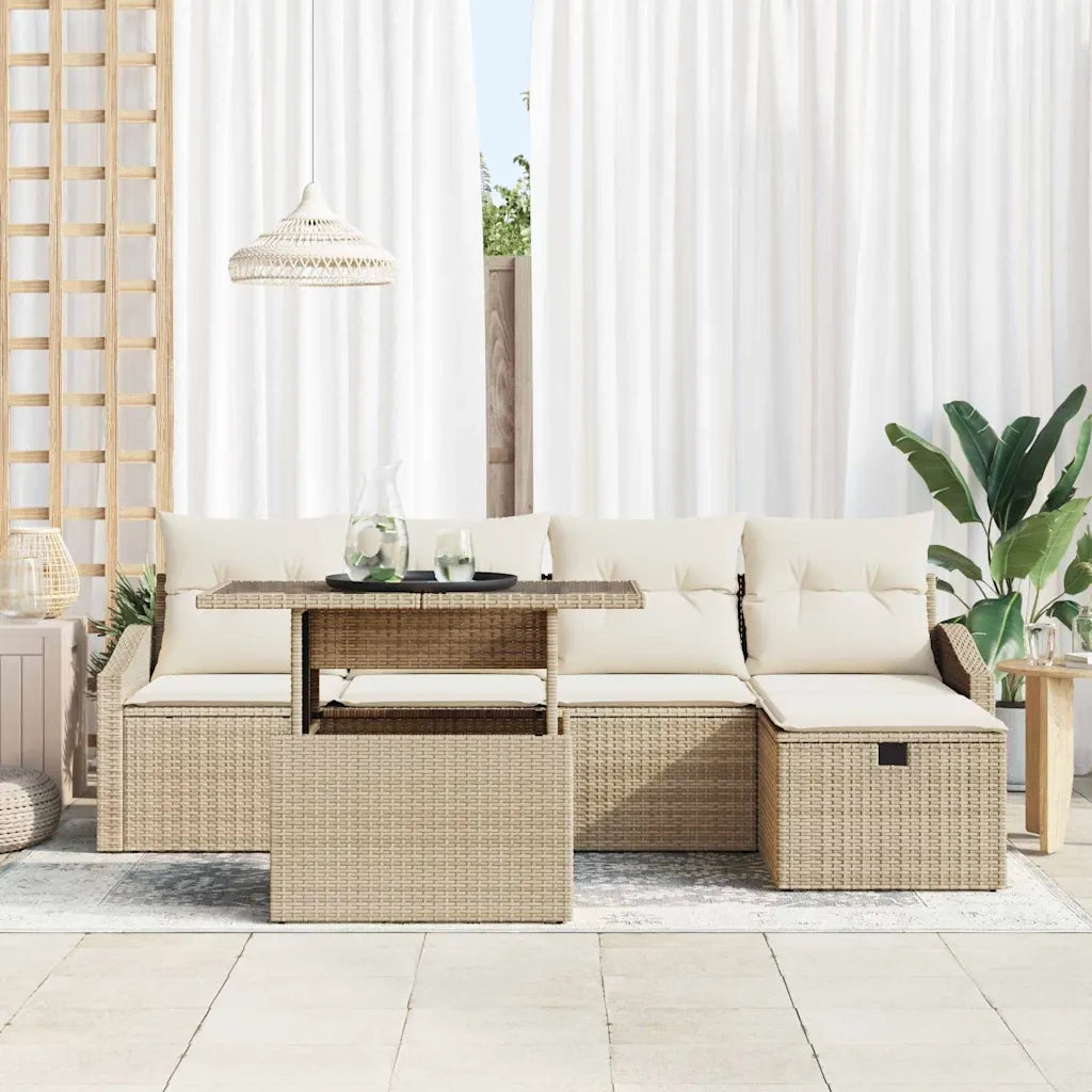 Set Divano da Giardino con cuscino 6 pcs Beige Poly Rattan