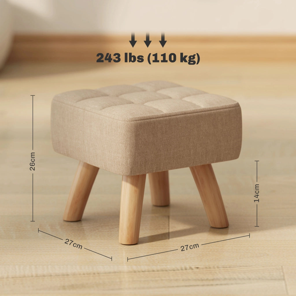 Pouf imbottito in tessuto con gambe in legno ¨C Minimal ¨C 27x27x26 marrone chiaro