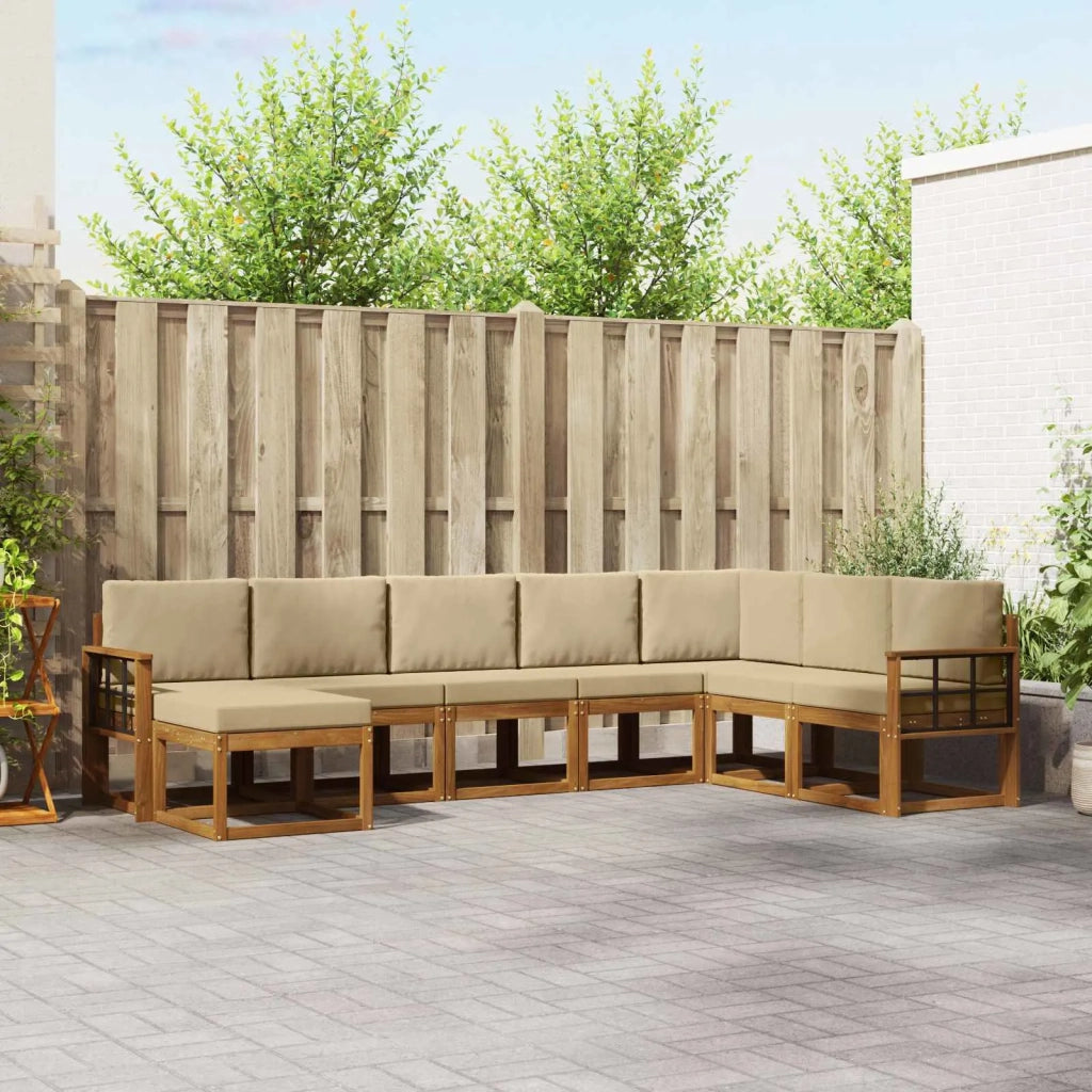 Set di divani da esterno con cuscino 8 pcs Naturale e Beige 3366826