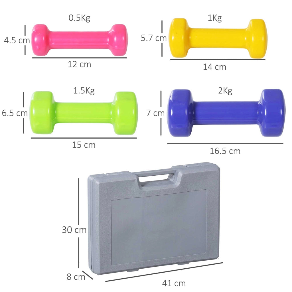 Set Manubri 10kg con Valigetta ¨C Xylo ¨C 4 Paia Colorati 2x0.5kg 2x1kg 2x1.5kg 2x2kg