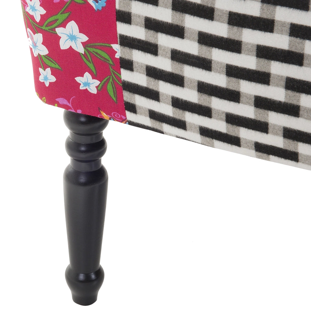 Poltrona Multicolore Rosa Tessuto Patchwork Sedia Club Bottone Gambe in Legno capitonné