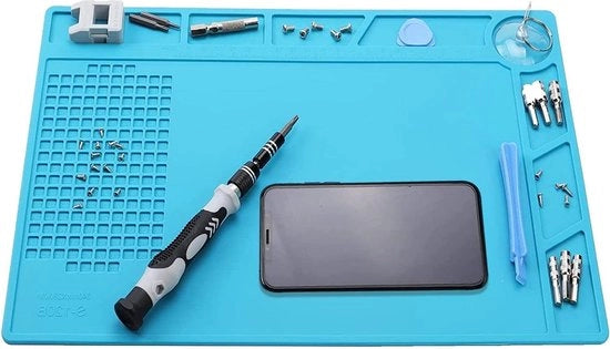 Mat di riparazione antistatica 34 x 23 cm con scala e posizione viti - tavolo di lavoro per riparazione di elettronica mobile - smartphone e orologi