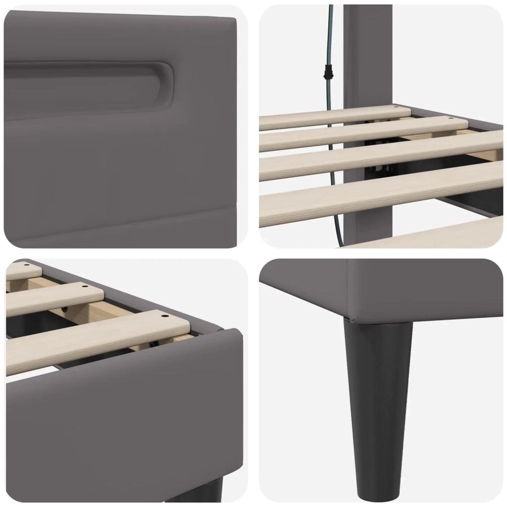 Letto singolo | Letto per adulti | Struttura del letto con testiera Grigio 80 x 200 cm Similpelle