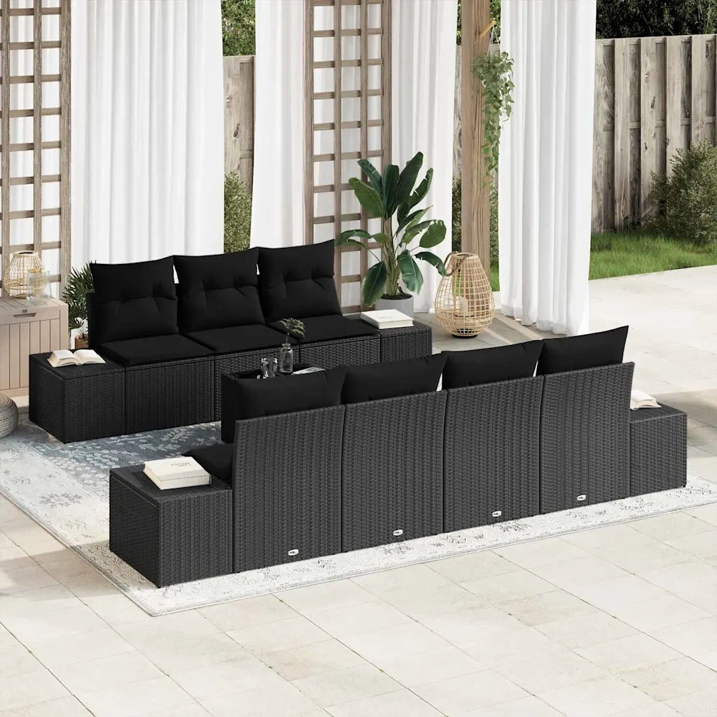 Set Divano da Giardino con cuscino 8 pcs Nero polyrattan 3355642