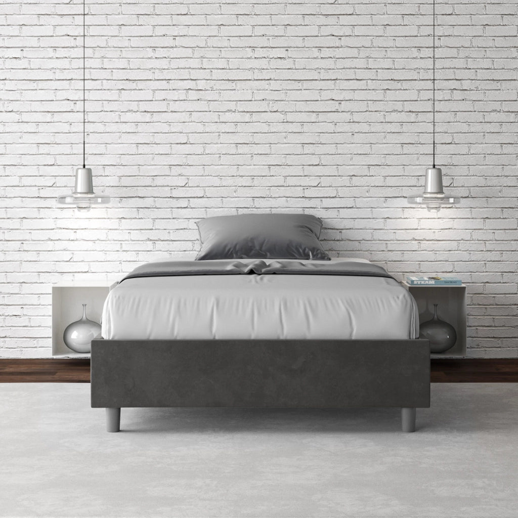 BS COM Letto una piazza e mezza con rete imbottito 120x210 microfibra grigio