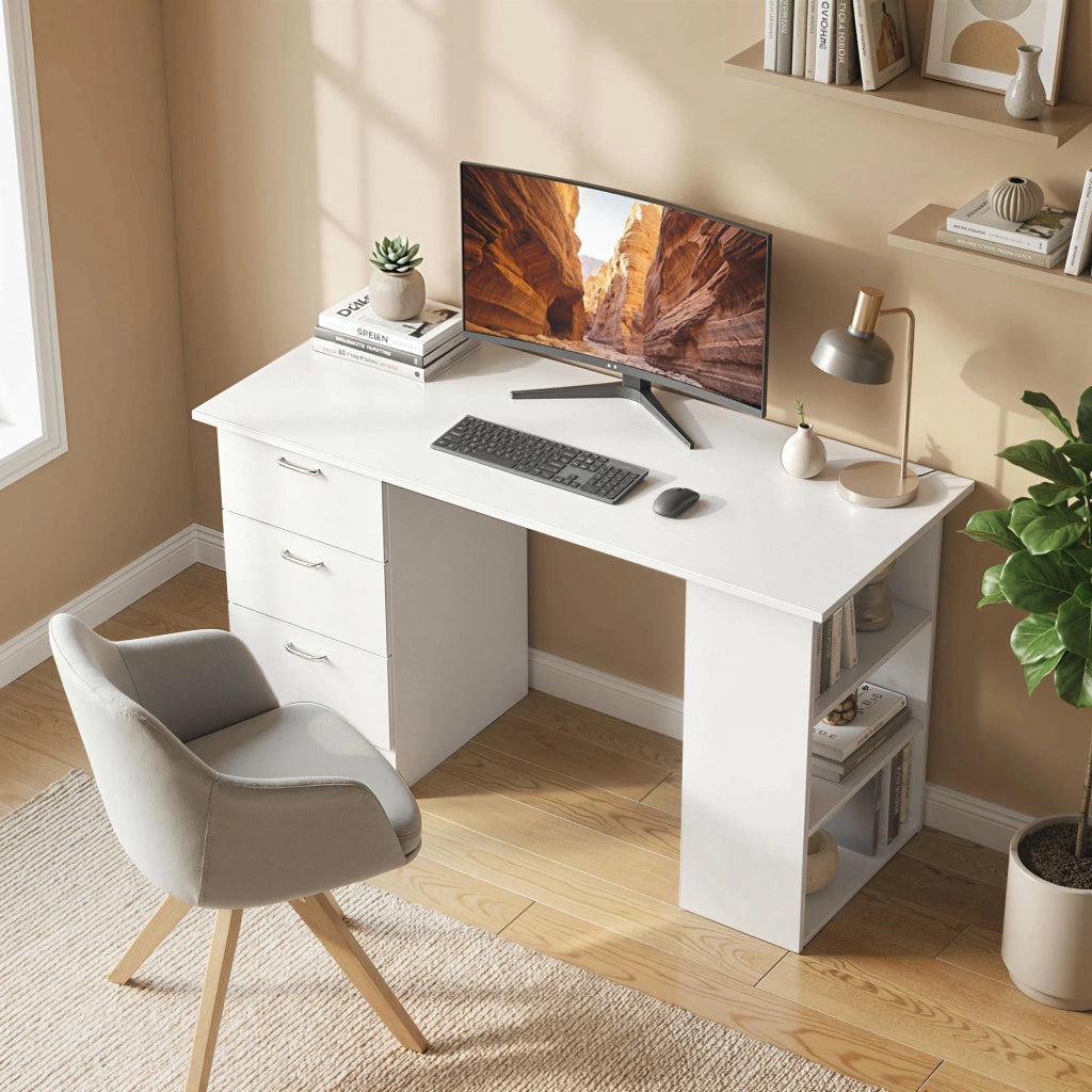 Scrivania per computer con cassetti e ripiani ¨C Xylo ¨C legno bianco 120x49x72cm