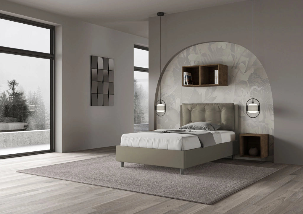BS COM Letto una piazza e mezza senza rete imbottito 120x210 similpelle cappuccino