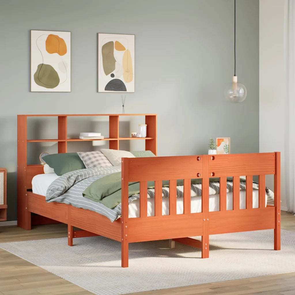 Letto matrimoniale | Letto per adulti | Giroletto senza Materasso Marrone Cera 140x200cm Massello Pino