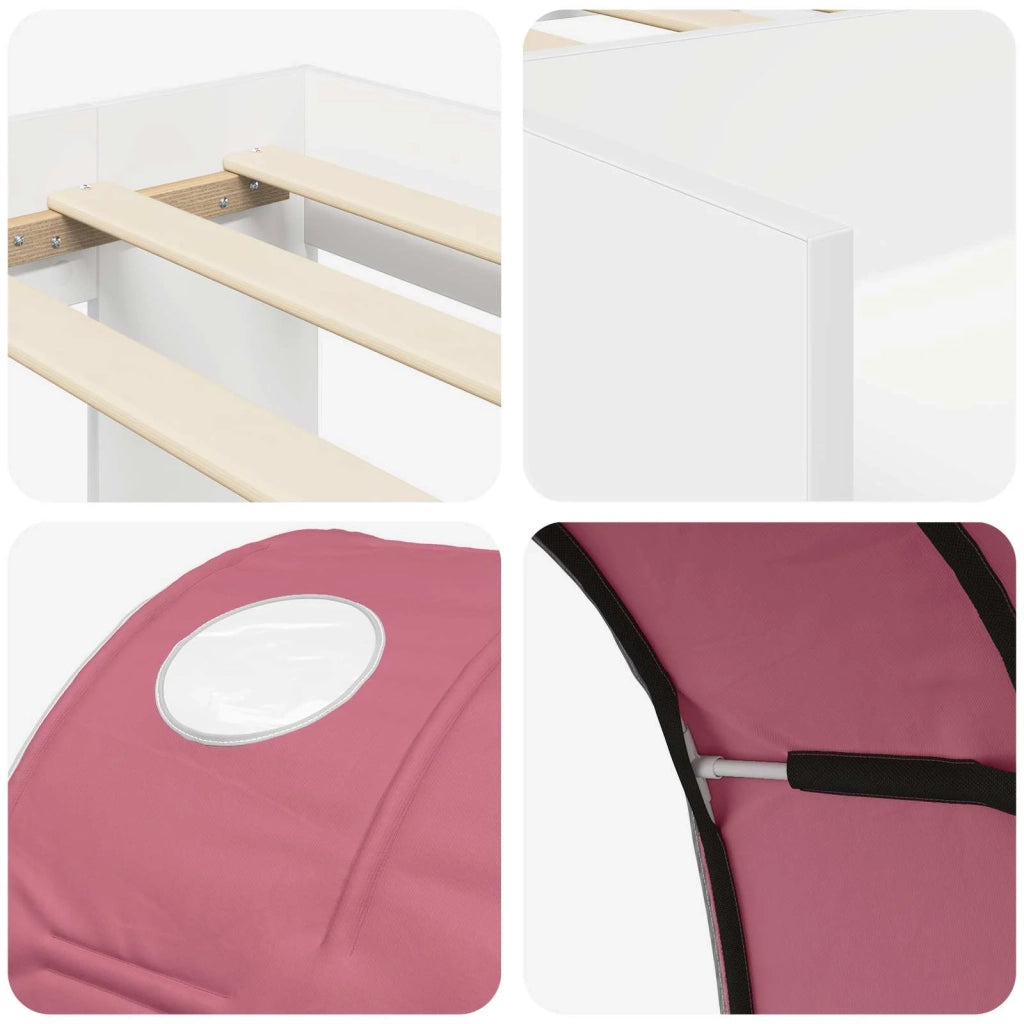 Letto con Tunnel 3 pcs Bianco e Rosa Legno multistrato