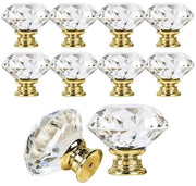 Pomello a maniglia 30mm - Cristallo - Miscelatura di zinco - Set da 10 - Stile vintage - Disegno a forma di diamante - Maniglia di caricamento