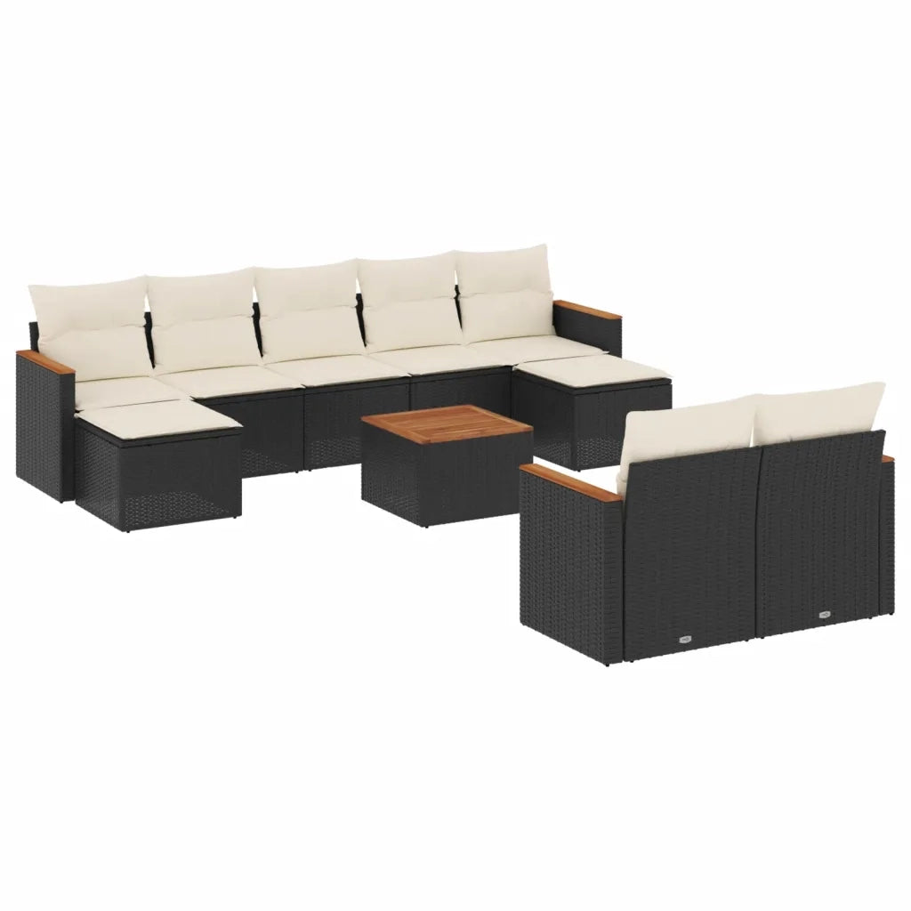 Set Divani da Giardino 10pz con Cuscini in Polyrattan Nero 3226406