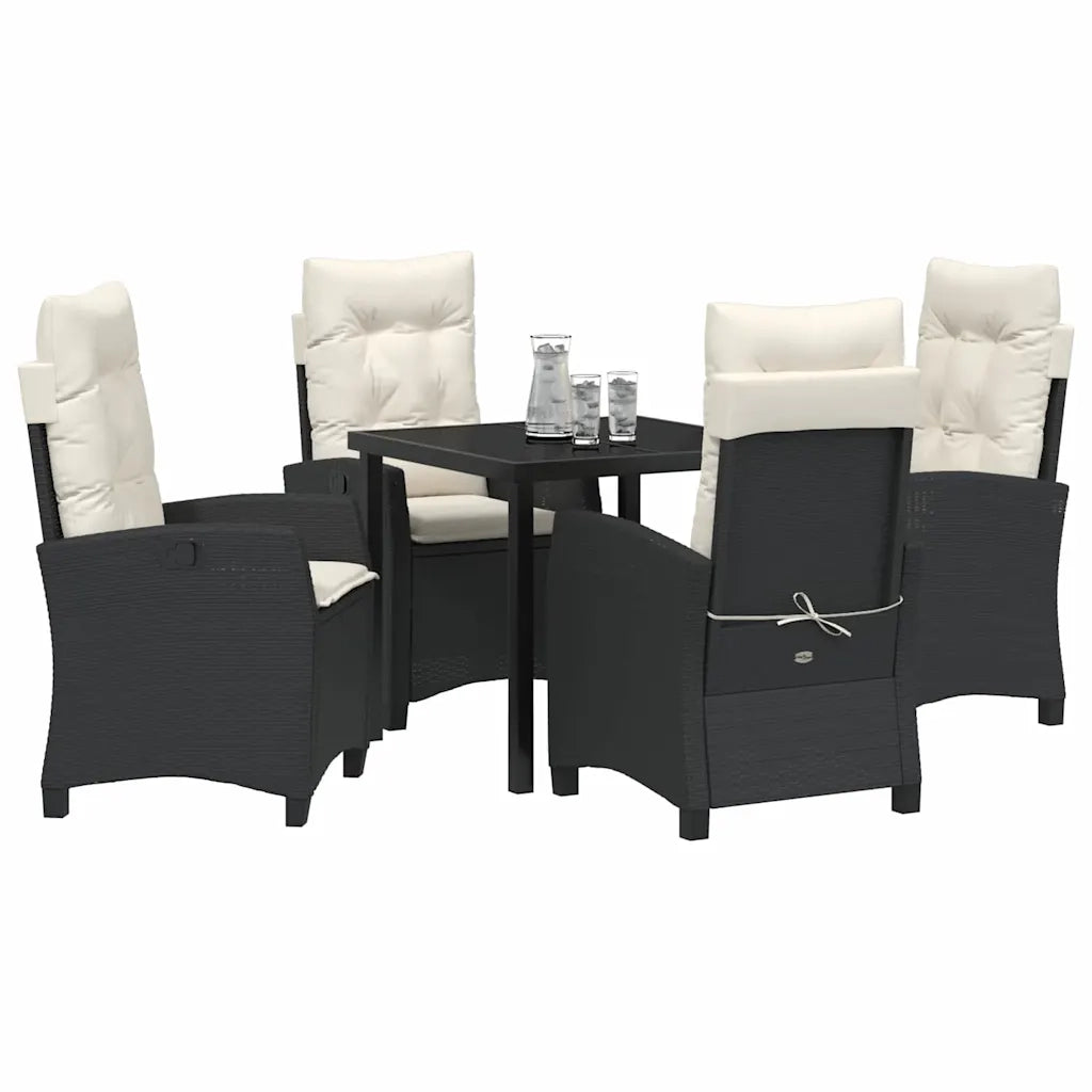 Set da Pranzo per Giardino con cuscino 5 pcs Nero polyrattan