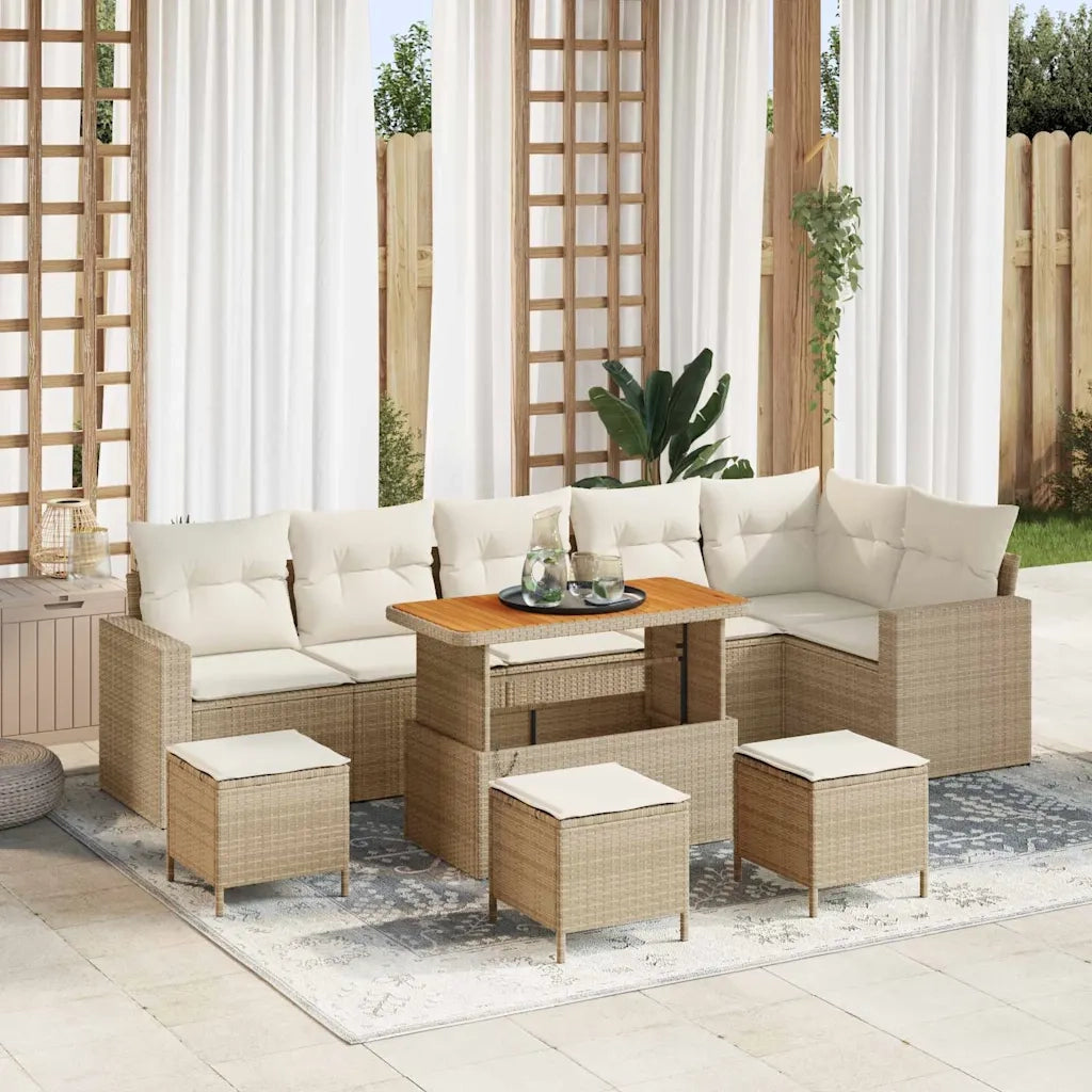 Set Divano da Giardino 12 pcs Beige e Crema polyrattan