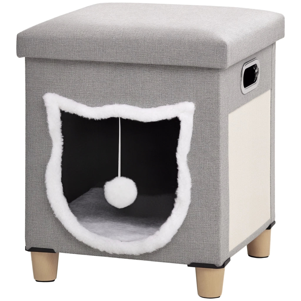 Casetta per gatti con cuscino amovibile ¨C Minimal ¨C 35,5x35,5x42,5 cm, grigio, legno