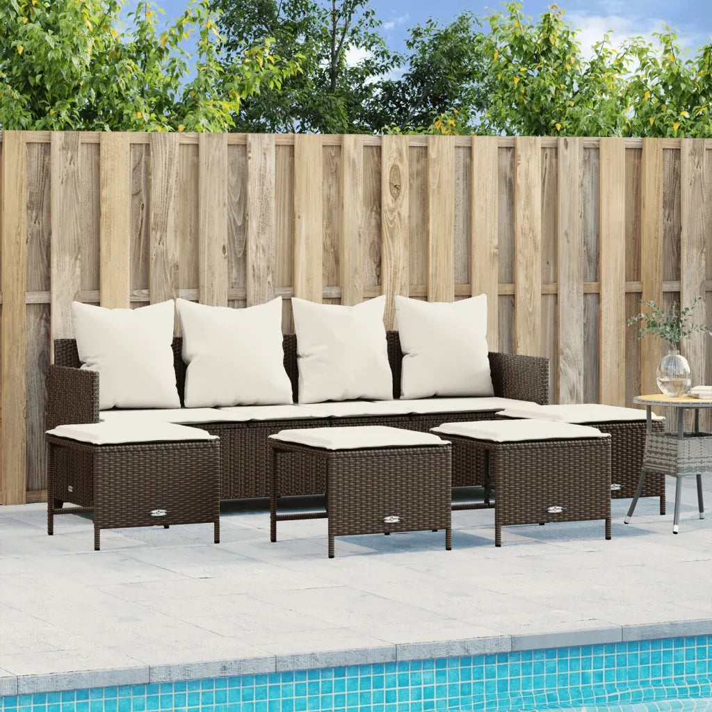 Set Divano da Giardino 5 pz con Cuscini Marrone in Polyrattan