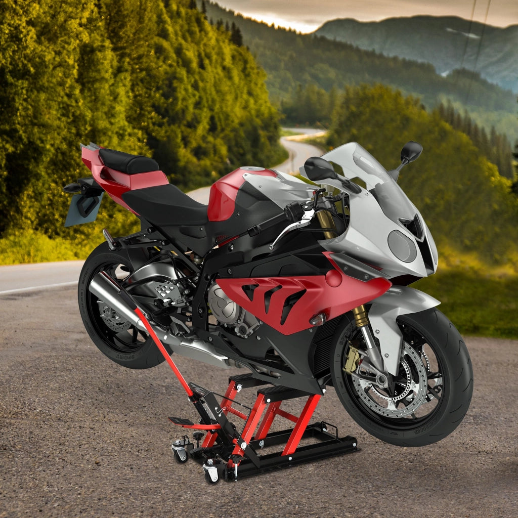 Cric Idraulico per Motocicli e ATV ¨C zephmum ¨C 110x36x67 cm, Nero e Rosso