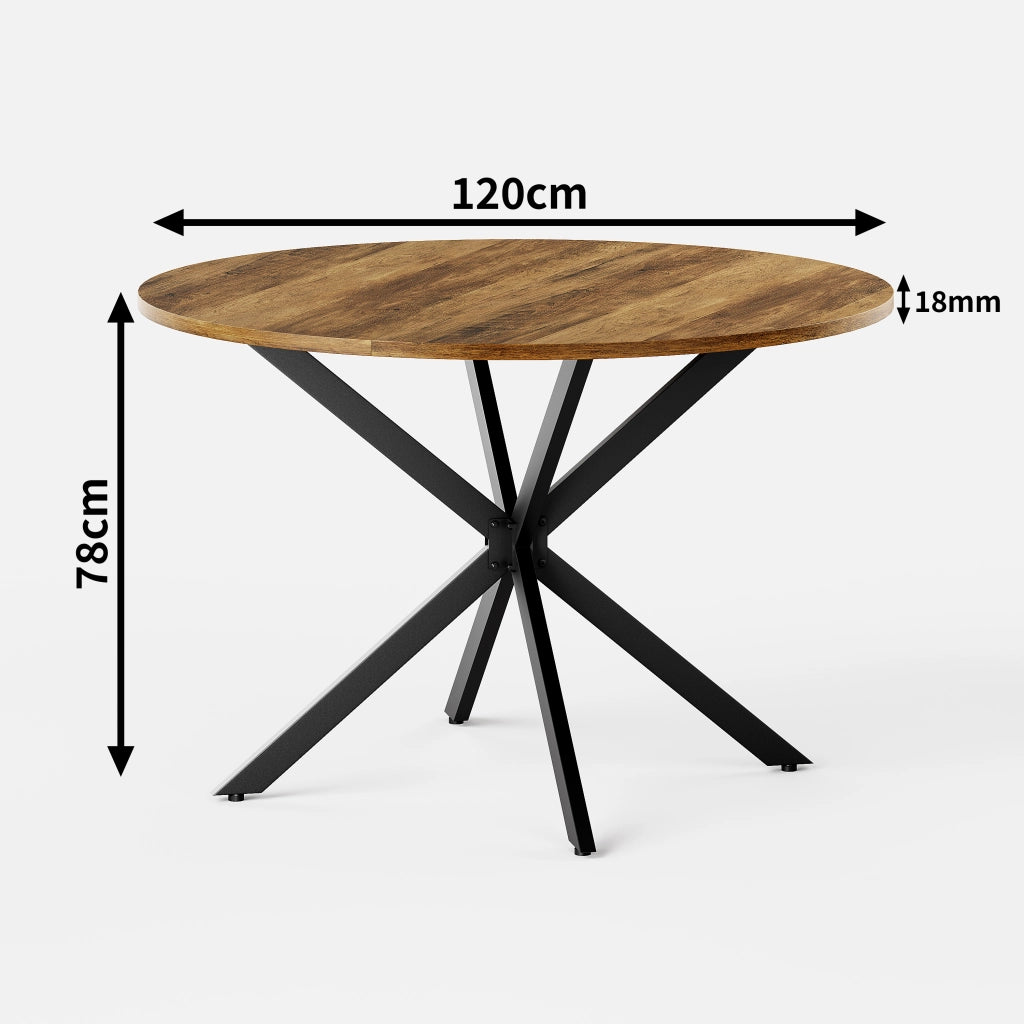 TAVOLO rotondo 120 cm Marrone e Nero, gambe X in ferro