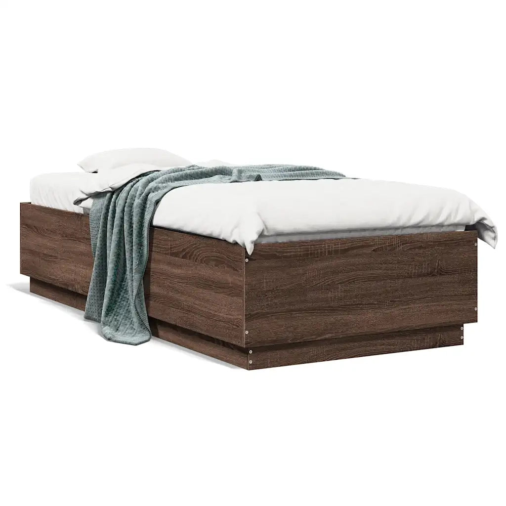 Letto singolo | Letto per adulti | Giroletto Luci LED Rovere Marrone 100x200 cm Legno Multistrato