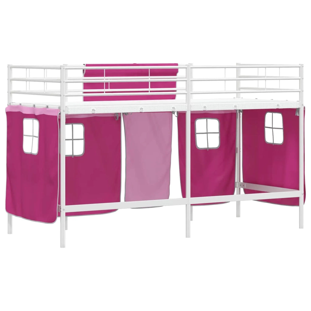 Struttura del Letto Loft per Bambini con Tendine-Giroletto per bambini Bianco e Rosa 356170