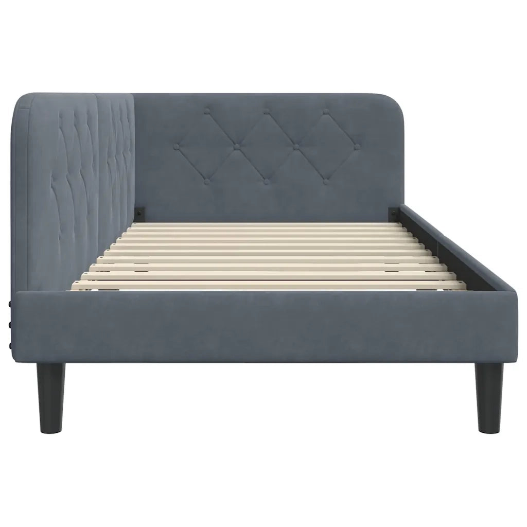 Cornice del letto ad angolo Grigio scuro 90 x 190 cm Velluto
