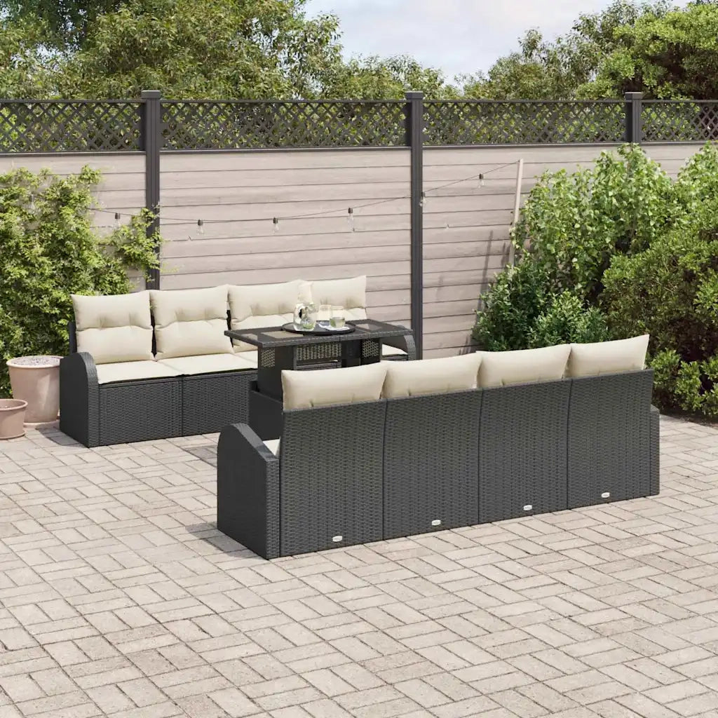 Set Divano da Giardino con cuscino 7 pcs Nero Poly Rattan 3348603